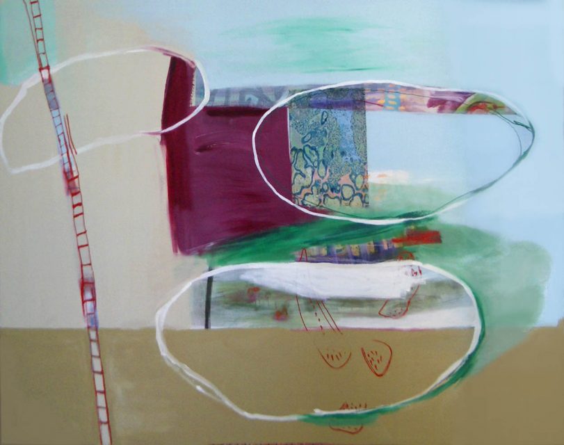 "Three islands dancing" 150 x 200 cm. Transfer and mixed technique on canvas.