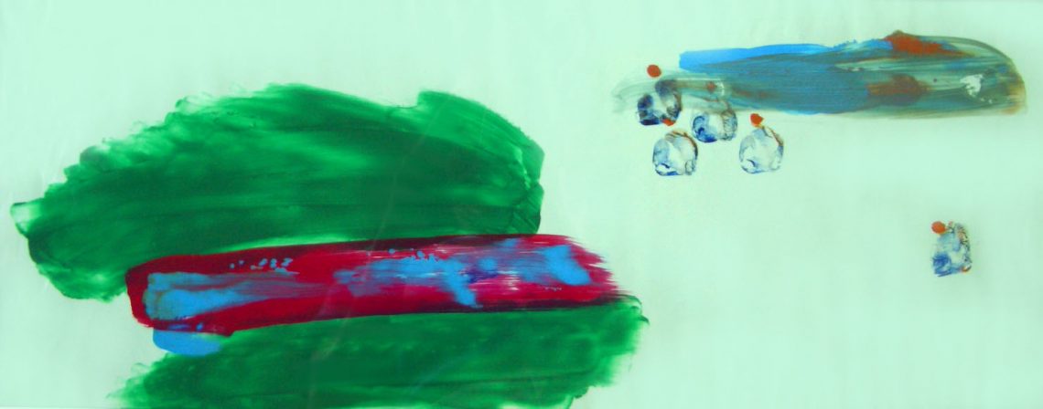 pequeño mundo líquido verde,25 x 50 cm,acetato, collage y acrílico