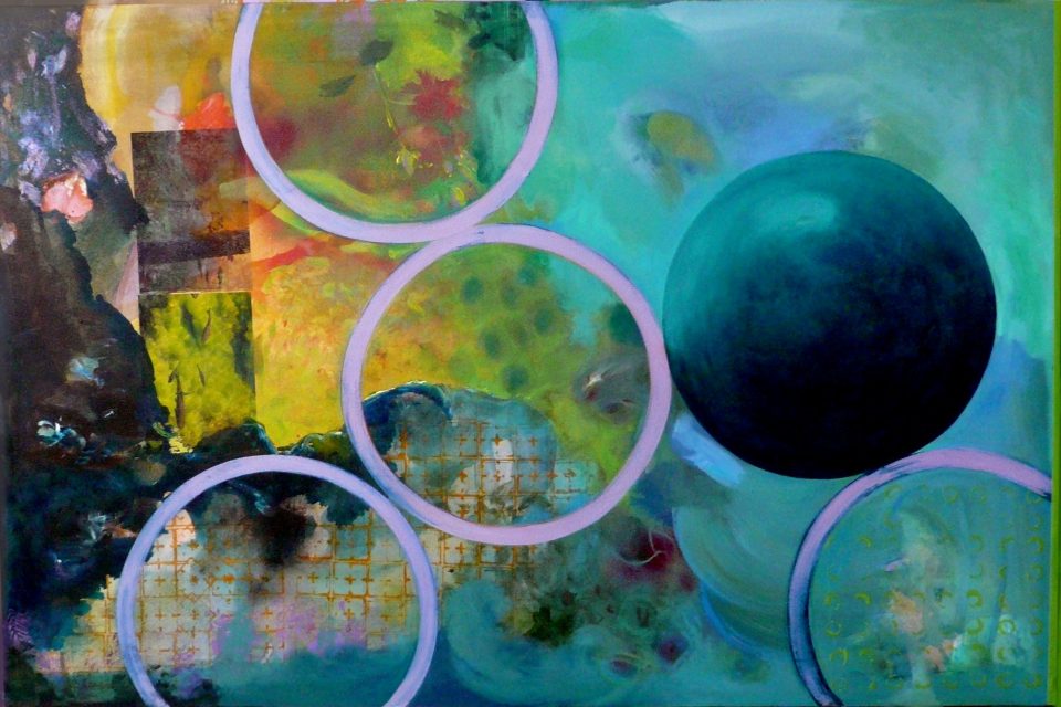 'Green moon' 130 x195 cm. Mixed technique on canvas.