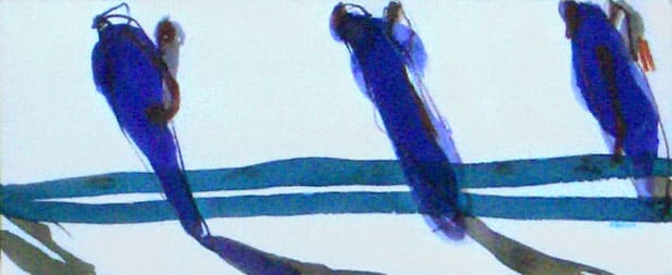 'three women in blue'  12 X 27 cm.  Watercolour on paper.