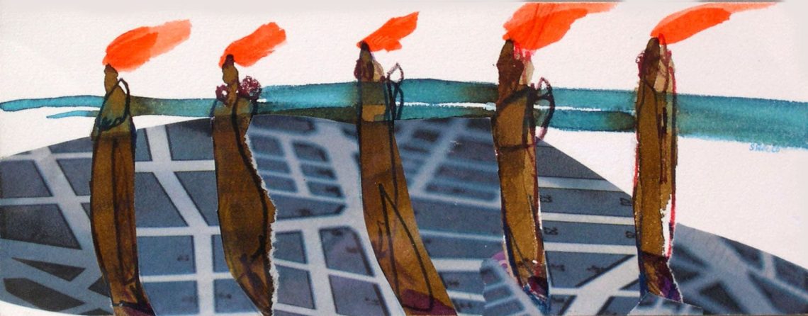 'Women of Mali'  12 X 30 cm.  Collage on paper.