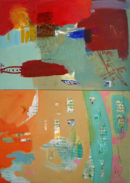 'Nile B' Diptych,  146 X 194 cm.  Collage, acrylic on canvas.