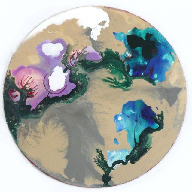 'Moon with japanese trees' 60 cm diameter. Mixed technique on canvas