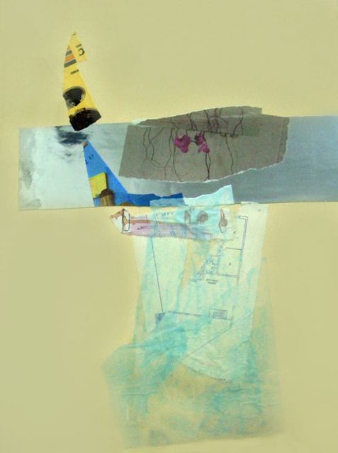 "The magical bottle" 70 x 50 cm. Collage on varnish paper.