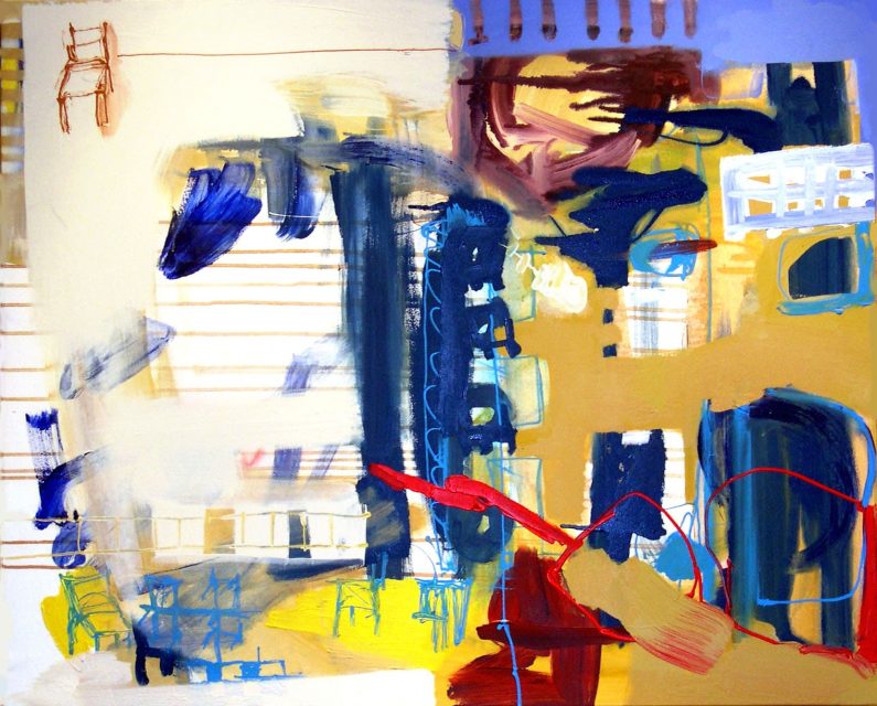 "Neighbour's meeting" 81 x 100 cm. Acrylic and oil on canvas.